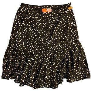 Hearts of Palm Black White Polka Dot Ruffle Hem Skirt Size 14 Lined Flowy Midi
